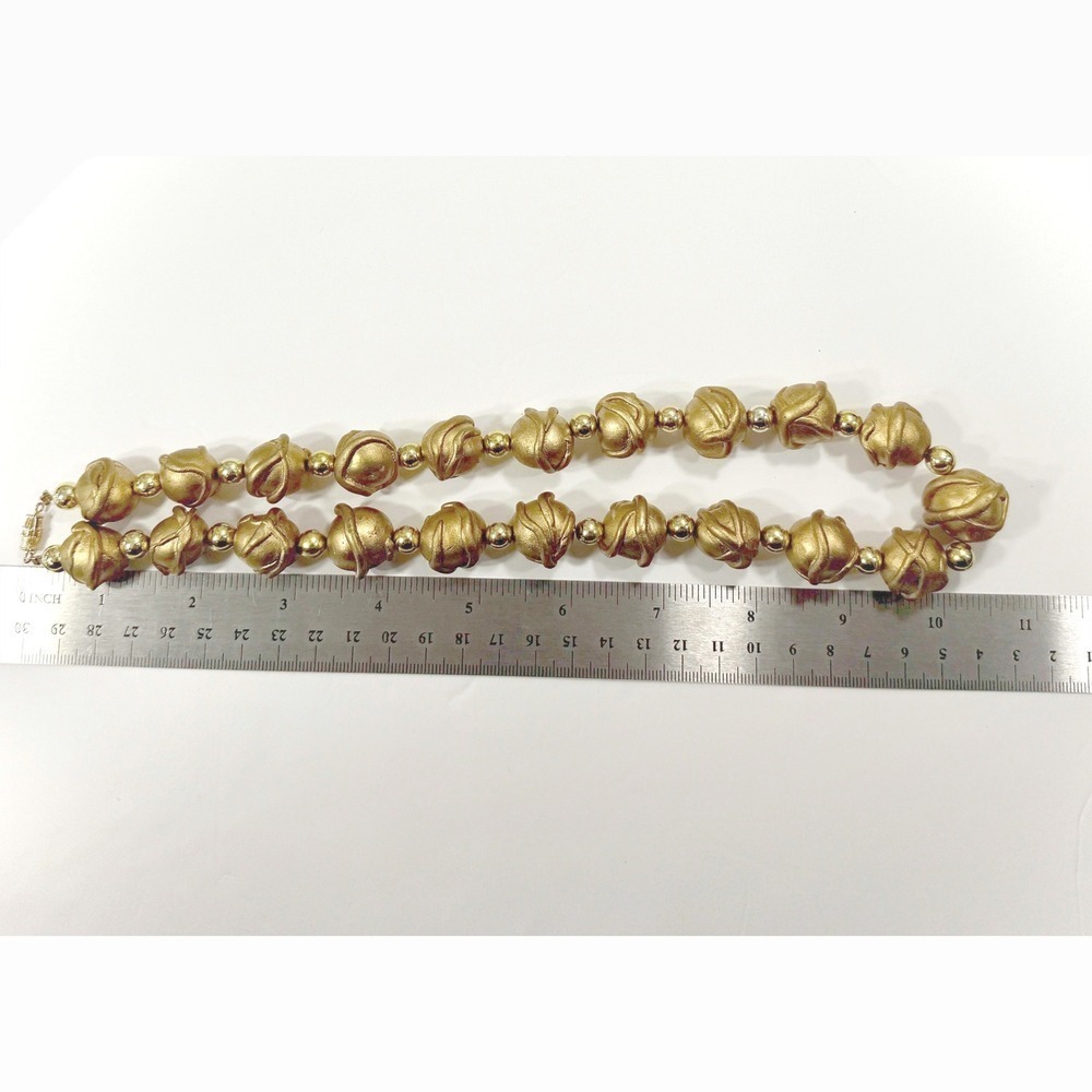 Chunky Gold Tone Statement Necklace Large Textured Beads Clasp Party Vintage - Picture 7 of 9